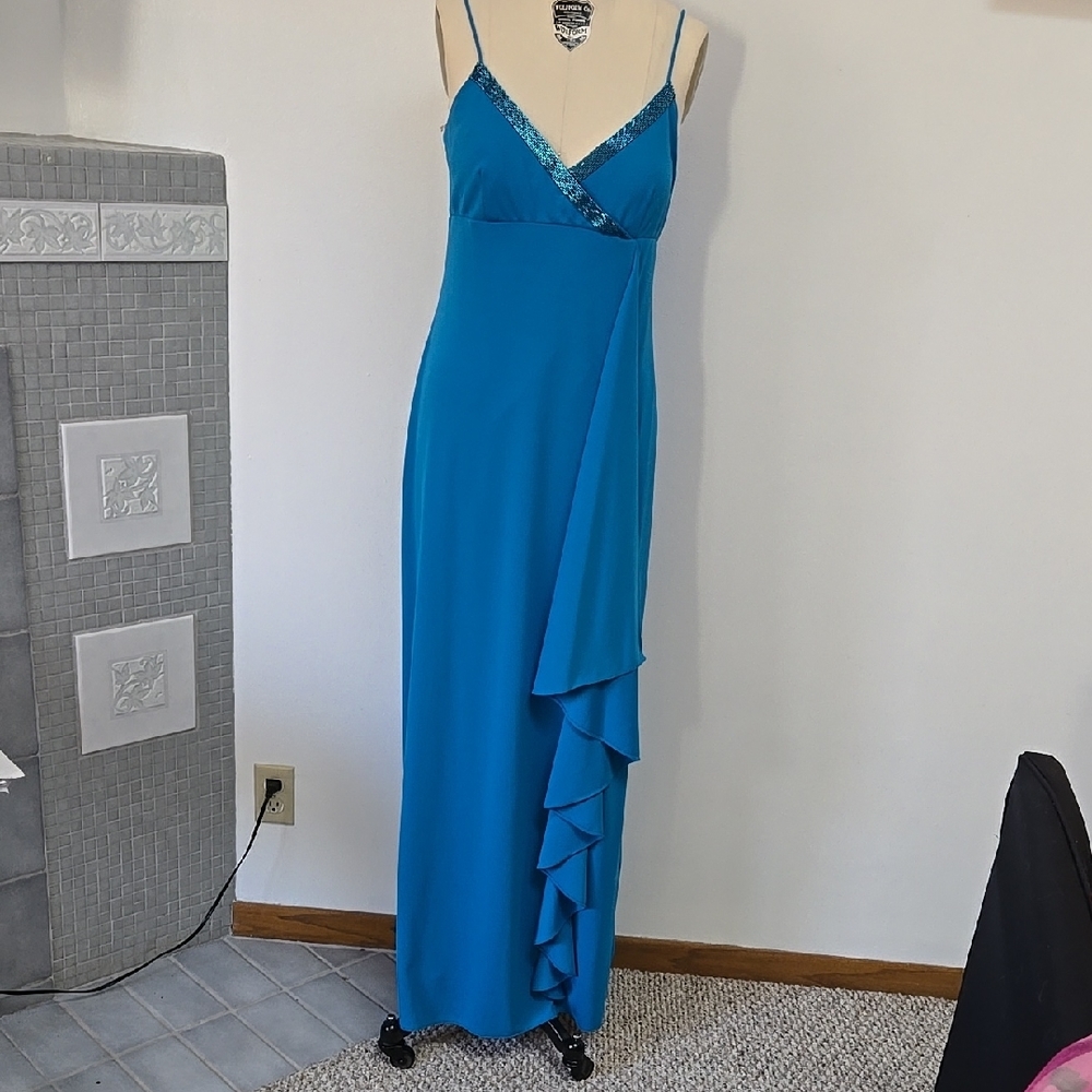 Blue Asymmetrical Ruched Prom Gown